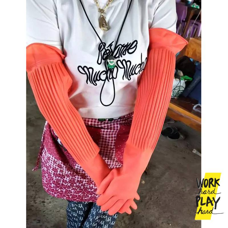 WHPH shop ถุงมือยาง ถุงมือล้างจาน แบบยาวพิเศษ คลุมข้อศอก สินค้าคุณภาพงานส่งออก - Image 8