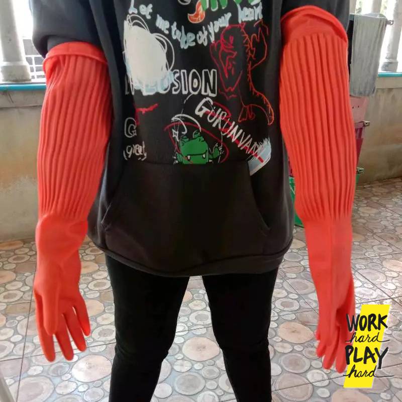 WHPH shop ถุงมือยาง ถุงมือล้างจาน แบบยาวพิเศษ คลุมข้อศอก สินค้าคุณภาพงานส่งออก - Image 9