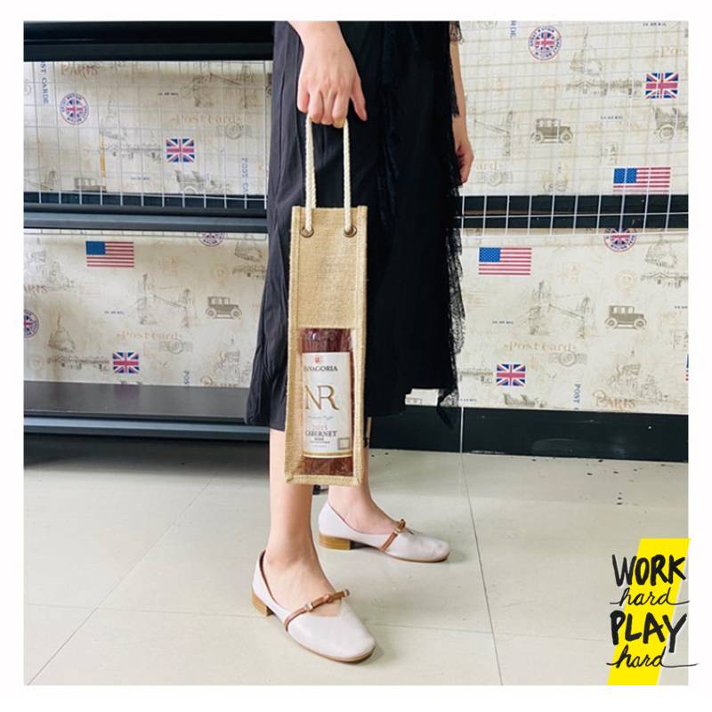 WHPH shop ถุงใส่ไวน์ ผ้า canvas กระเป๋าใส่ไวน์ สำหรับปิคนิค แบบใส่1ขวดและ2ขวด ใส่ กระเช้าของขวัญ คุณภาพงานส่งออก - Image 3