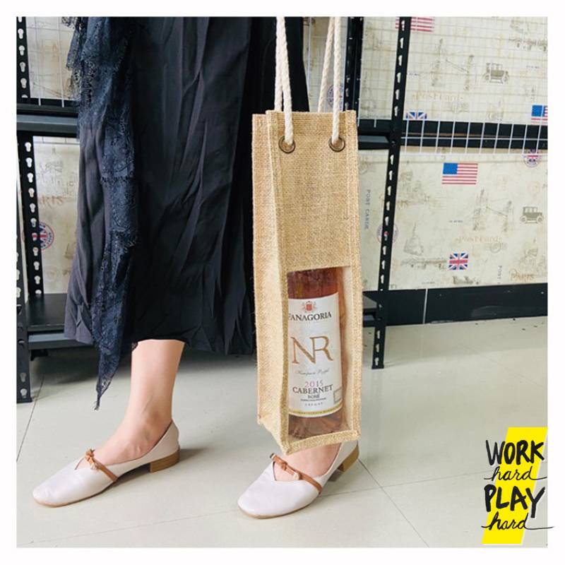 WHPH shop ถุงใส่ไวน์ ผ้า canvas กระเป๋าใส่ไวน์ สำหรับปิคนิค แบบใส่1ขวดและ2ขวด ใส่ กระเช้าของขวัญ คุณภาพงานส่งออก - Image 4