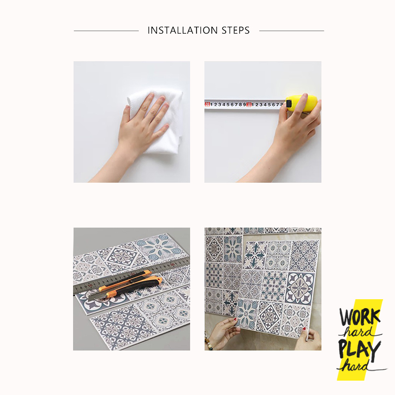 WHPH shop สติ๊กเกอร์แบบแผ่นหนาติดผนัง 3D ลายกระเบื้อง หลากสี ติดครัว ห้องน้ำ mid century modern - Image 7