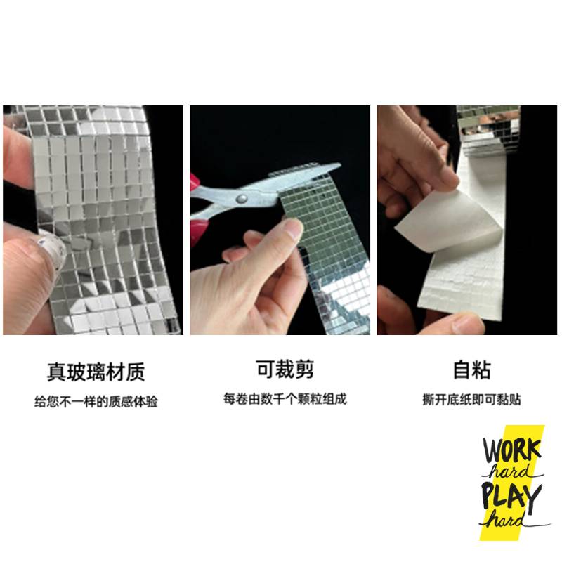 สติ๊กเกอร์โมเสค กระจกเงาจิ๋ว แบบม้วน 4×100 ซม. มีกาวในตัว โค้งงอได้ DIY ตกแต่งผนัง - Image 3