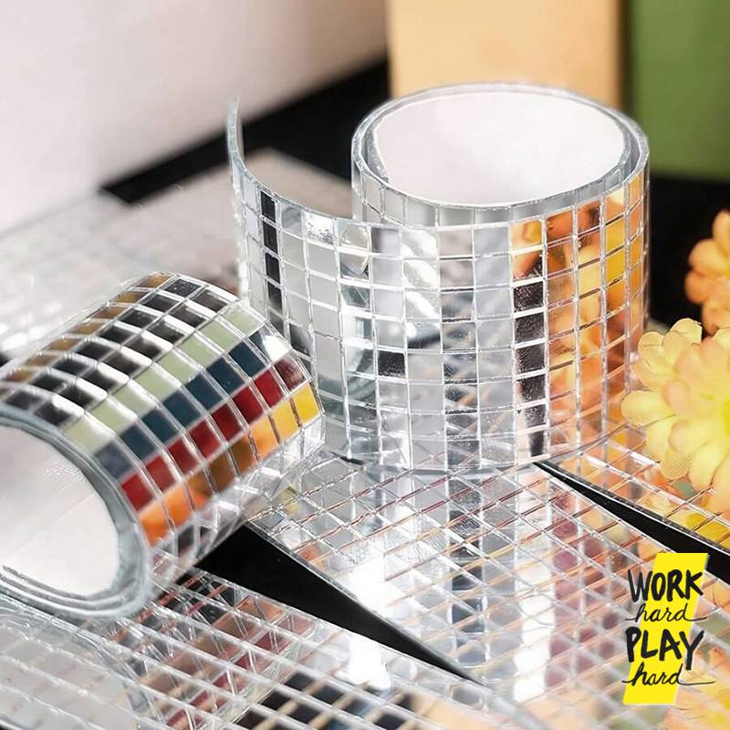 สติ๊กเกอร์โมเสค กระจกเงาจิ๋ว แบบม้วน 4×100 ซม. มีกาวในตัว โค้งงอได้ DIY ตกแต่งผนัง - Image 4